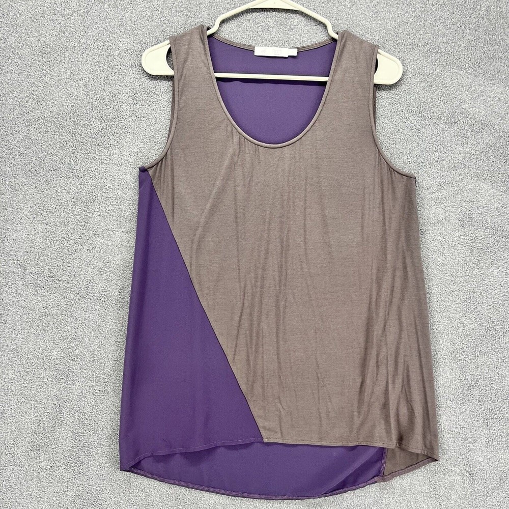 Raffi Cotton tank top Women Size M Purple gray Scoop Neck Tunic‎ semi sheer